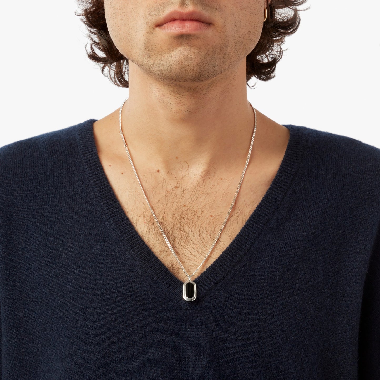 Onyx Tag Necklace - Sterling Silver