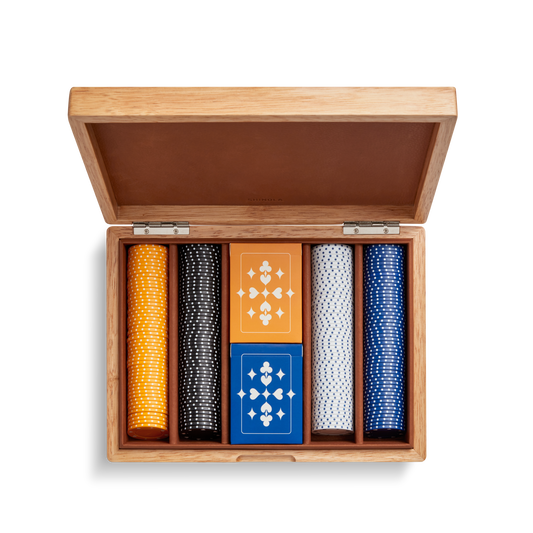 Lacquered Wood Poker Set - Cream / Blue