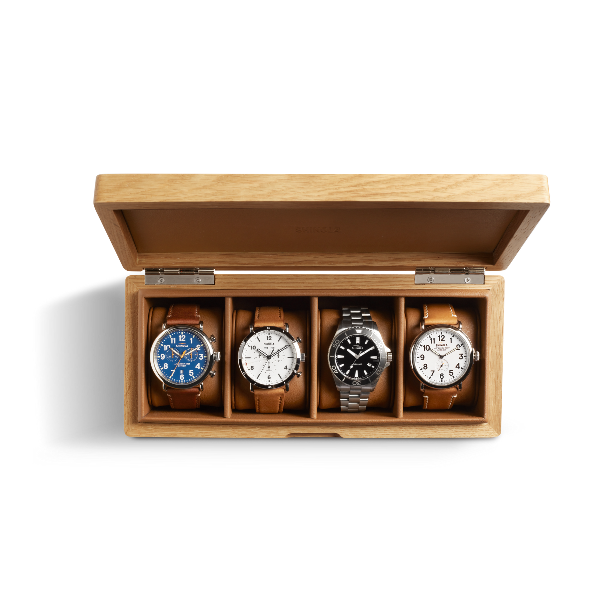 4 Slot Watch Box - Oak / Tan