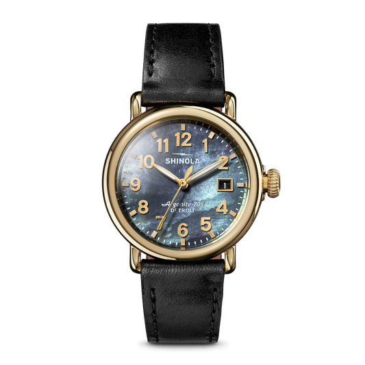 Runwell Watch - MOP Black Leather Strap