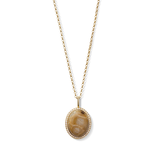 Diamond Pave Petoskey Necklace - Yellow Gold