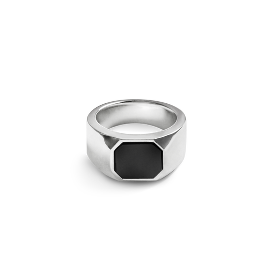 Octagonal Onyx Signet Ring - Sterling Silver