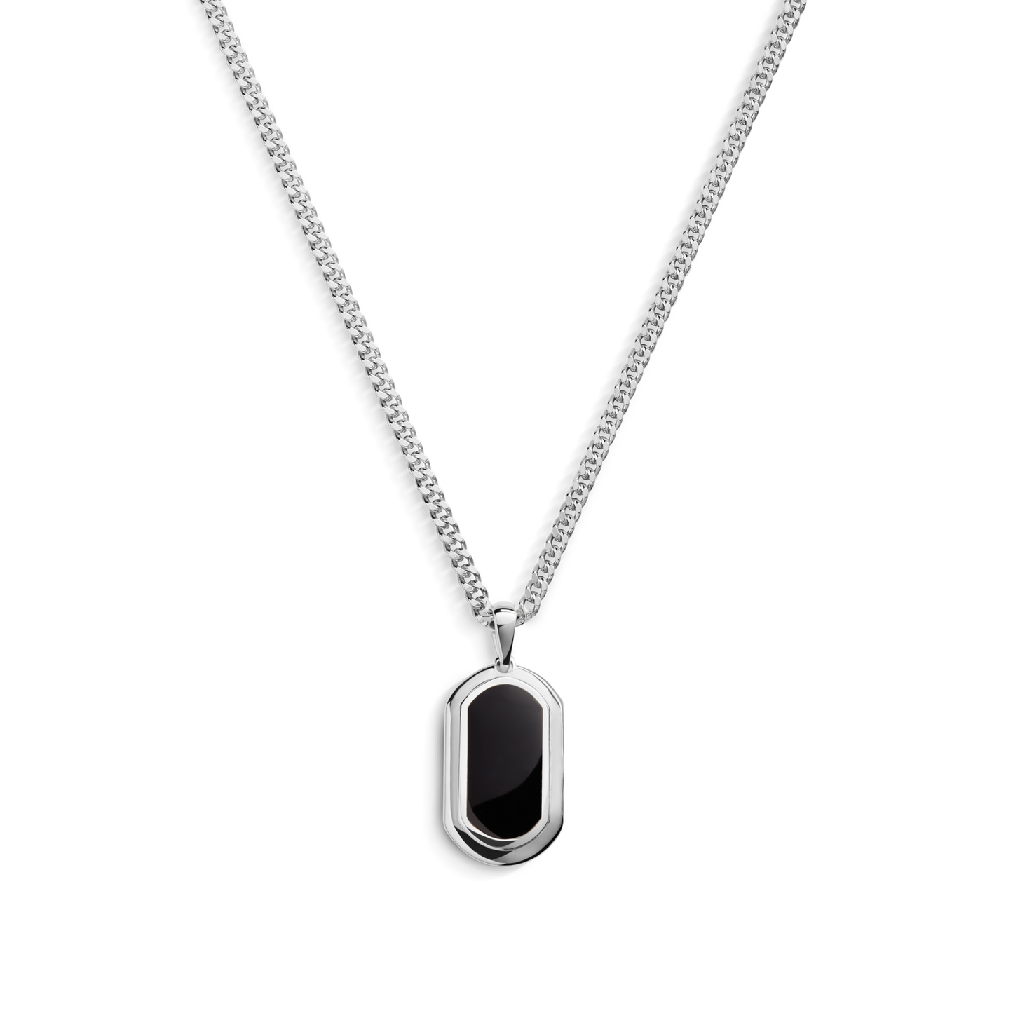 Onyx Tag Necklace - Sterling Silver