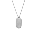The Shinola Tag Curb Chain Necklace in sterling silver features a rectangular men's dog tag with rounded edges on a fine chain, showcased against a plain white background.