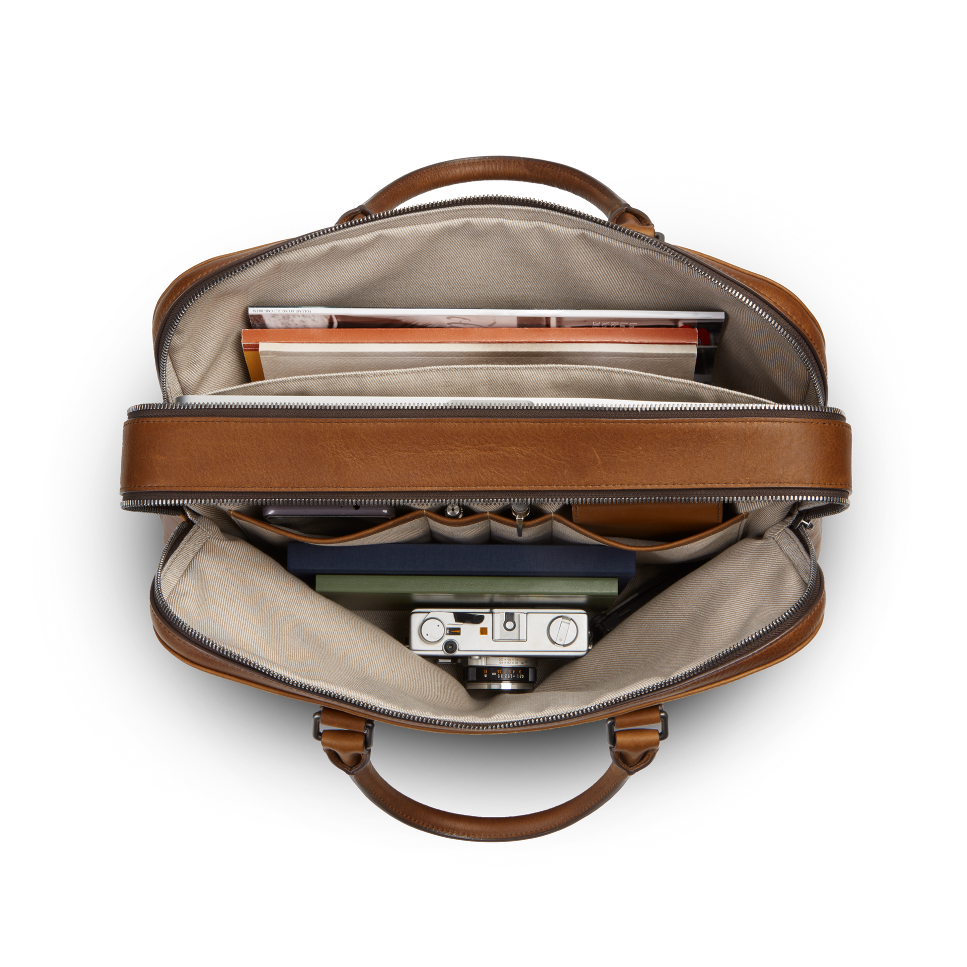 Double Zip Briefcase - Medium Brown