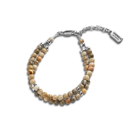 Double Row Petoskey Beaded Bracelet - Sterling Silver