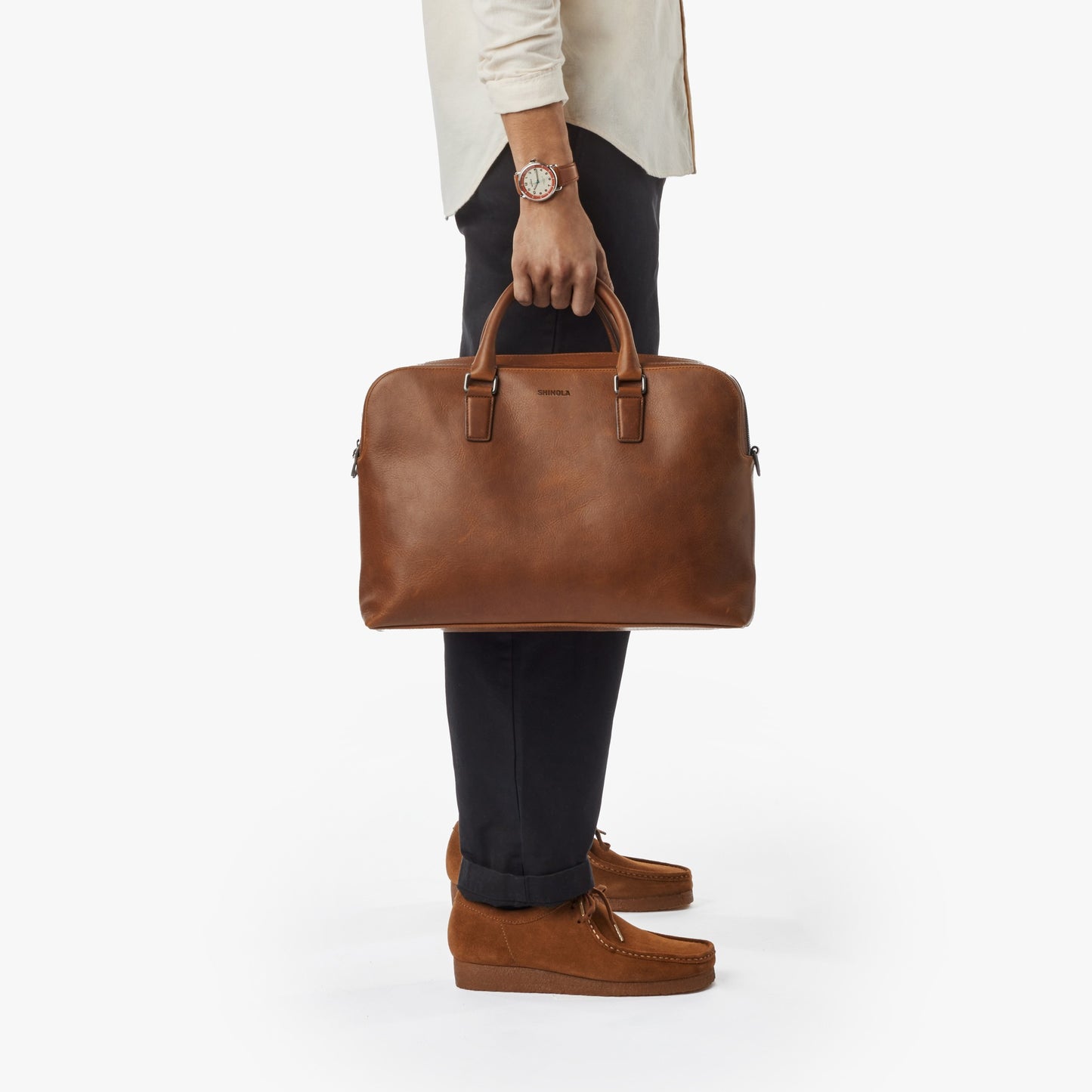 Double Zip Briefcase - Medium Brown