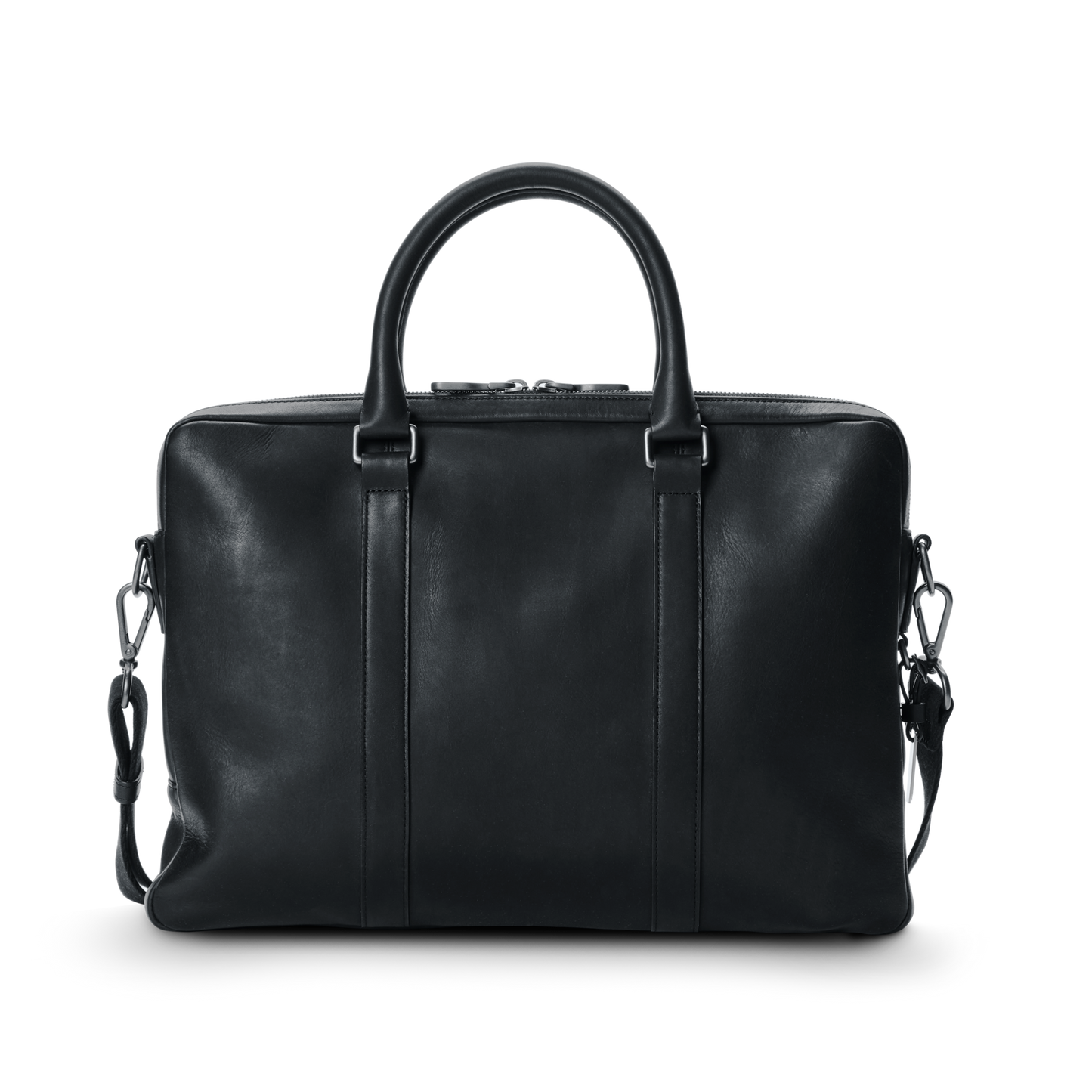 The shinola-jp.computer Briefcase - Black features two top handles and a detachable shoulder strap, shown against a plain white background—a sleek, refined work bag designed for today’s professional.