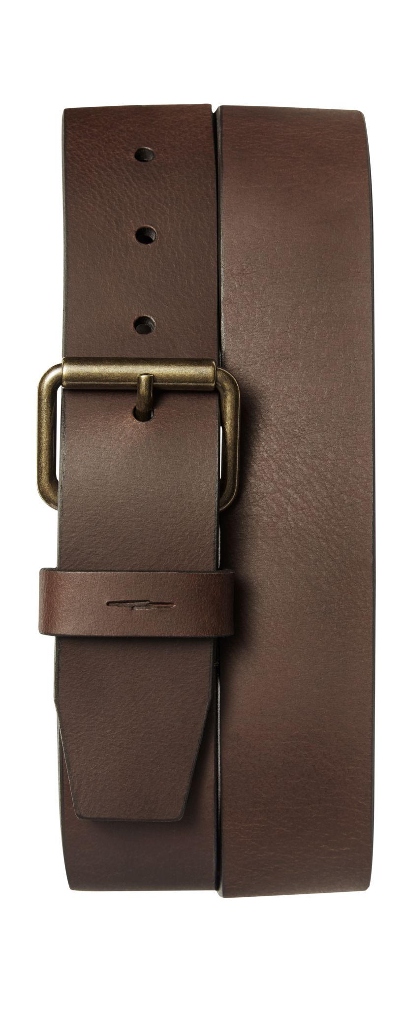 The Shinola 1 1/2" Rambler Belt in Dark Brown features rich bridle leather, a rectangular brass buckle, multiple adjustment holes, and a single loop keeper—an essential, handcrafted classic for any wardrobe.